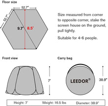 Load image into Gallery viewer, Leedor Screen House Tent Gazeb 4-6 person 10'x 10' Gray